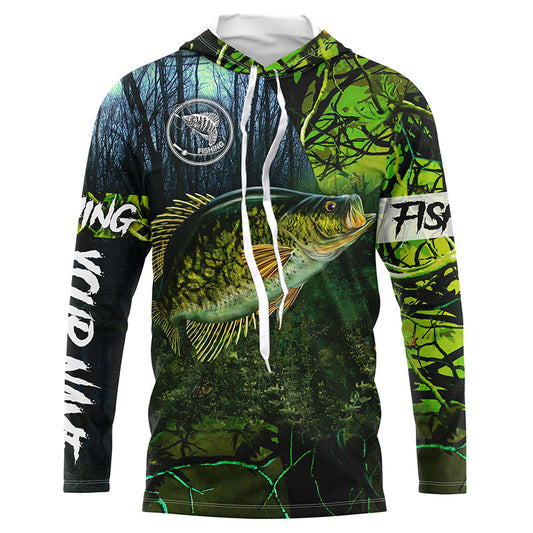 Bluejose Crappie Fishing Green Camo Custom Name Performance Long Sleeve   Fishing Shirts