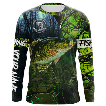 Bluejose Crappie Fishing Green Camo Custom Name Performance Long Sleeve   Fishing Shirts