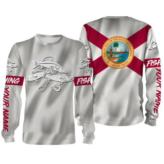 Bluejose Inshore Slam Snook, Redfish,Trout Fishing Florida State Flag 3D All Over Print Shirts Saltwater Personalized
