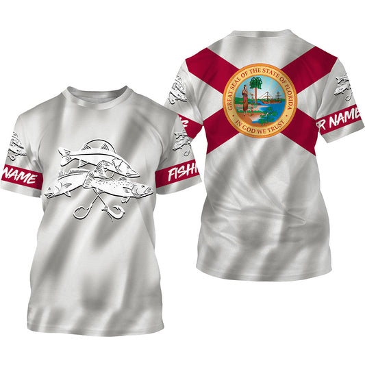 Bluejose Inshore Slam Snook, Redfish,Trout Fishing Florida State Flag 3D All Over Print Shirts Saltwater Personalized