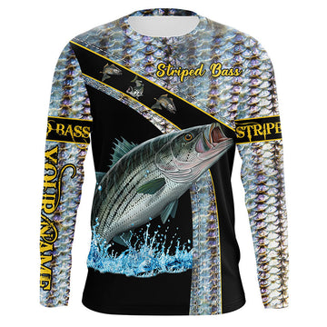 Bluejose Striped Bass Fishing Scales Custom Name Striped Bass Fishing Long Sleeve, Long Sleeve Hooded