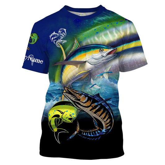 BlueJose Mahi Mahi ( Dorado), Wahoo, Tuna Customize Name Fishing Shirt