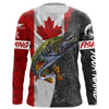 Bluejose Personalized Northern Pike Fishing Jerseys, Custom Canadian Flag Pike Long Sleeve, Long Sleeve Hooded