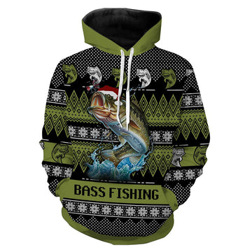 BlueJose Funny Ugly Christmas Sweatshirt Bass Fishing 3D Hoodie