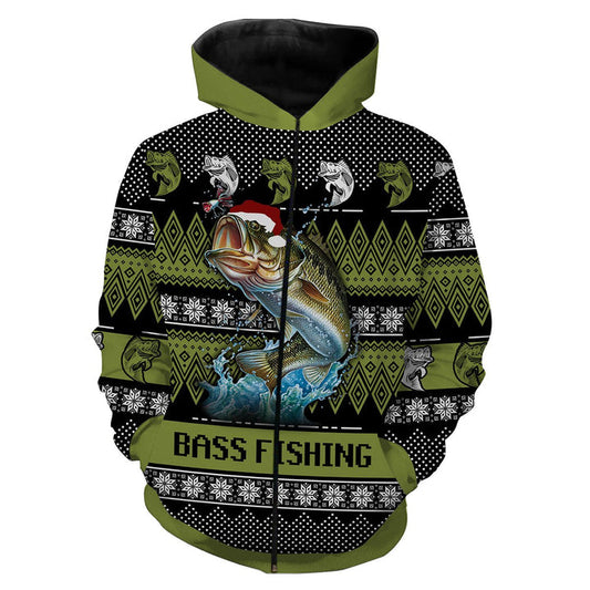 BlueJose Funny Ugly Christmas Sweatshirt Bass Fishing 3D Hoodie