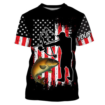 BlueJose Carp Fishing Bow Fishing American Flag Patriotic Custom Name Shirt