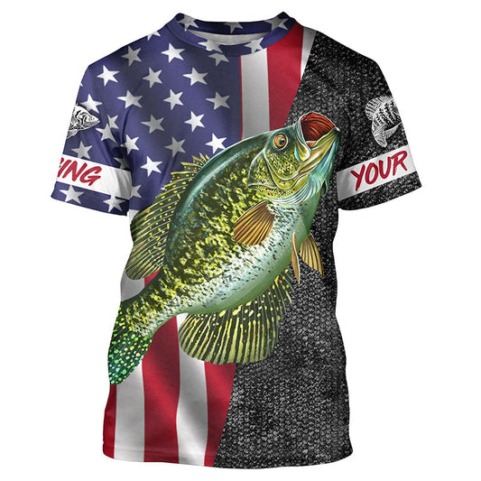 BlueJose Custom American Flag Patriotic Crappie Fishing Shirt