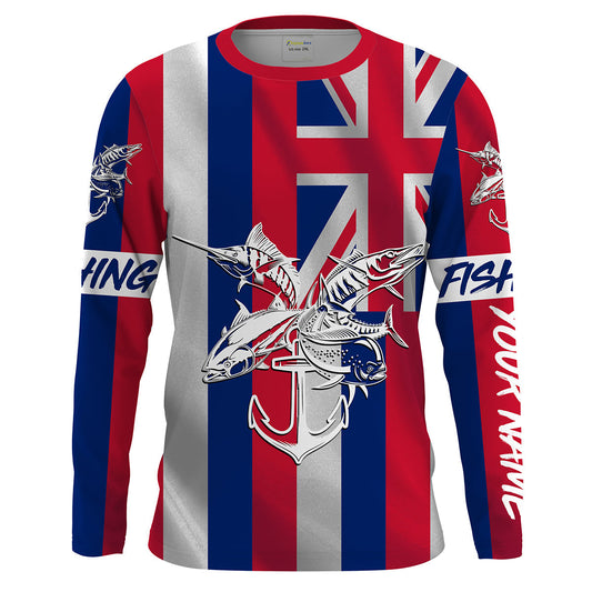 Bluejose Hi Fishing Grand Slam Custom Fishing Shirt Hawaiian Flag Marlin, Tuna, Mahi Mahi, Wahoo