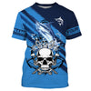 BlueJose Halloween Custom Name Marlin Fish Reaper Anchor Saltwater Blue Sea Long Sleeve