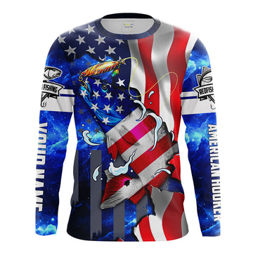 Bluejose Redfish Fishing American Flag Patriotic   Custom Name Long Sleeves