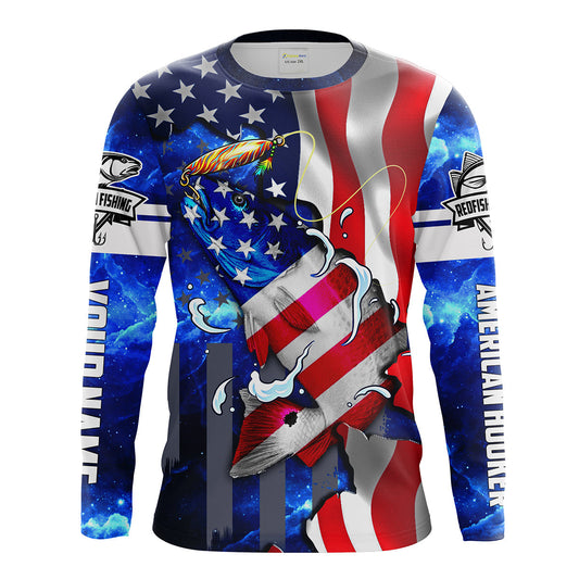 Bluejose Redfish Fishing American Flag Patriotic   Custom Name Long Sleeves