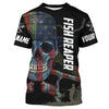 BlueJose Halloween American Flag Fish Skull Reaper Fishing Custom Name Long Sleeve Fishing Shirts