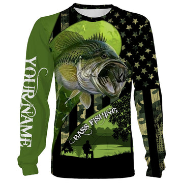 Bluejose Largemouth Bass Fishing American Flag Customize Name 3D Shirts