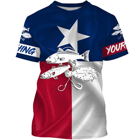 Bluejose Redfish Trout Flounder Tattoo Texas Slam Fishing Texas Flag 3D All Over Print Shirts Saltwater Personalized