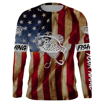 Bluejose Personalized Crappie Fishing American Flag Patriotic Performance Fishing Shirts