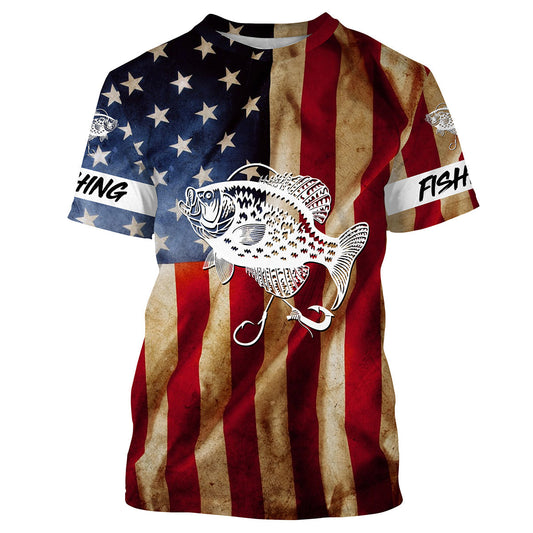 Bluejose Personalized Crappie Fishing American Flag Patriotic Performance Fishing Shirts