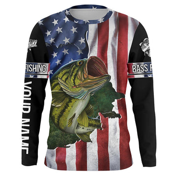 Bluejose Largemouth Bass Fishing American Flag Patriotic Fourth Of July Personalized Fishing Shirts