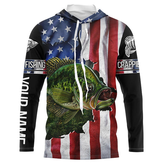 Bluejose Crappie Fishing American Flag Patriotic Fourth Of July Personalized Crappie Long Sleeve Fishing Shirts