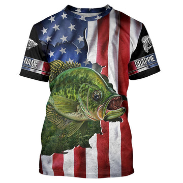 BlueJose Crappie Fishing American Flag Patriotic Personalized Shirt