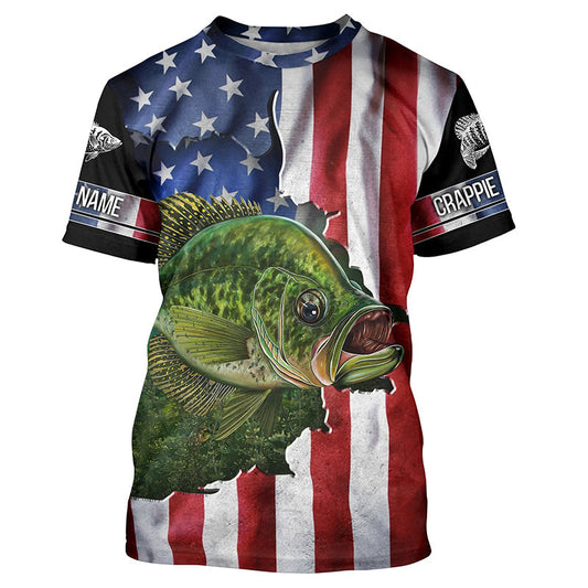 BlueJose Crappie Fishing American Flag Patriotic Personalized Shirt