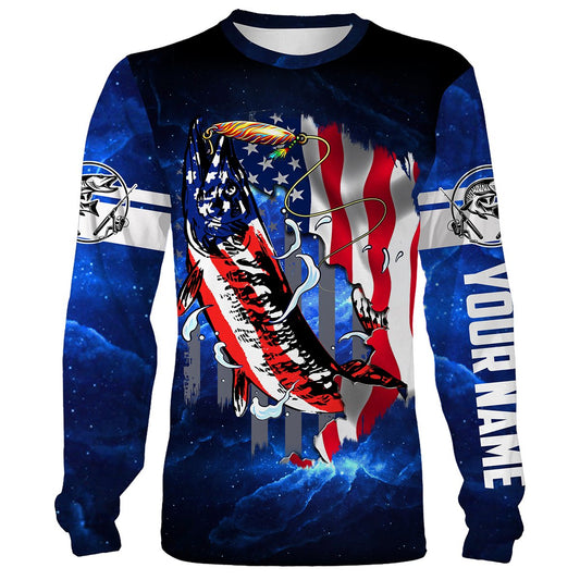 Bluejose Musky Fishing 3D American Flag Patriot Customize Name 3D Shirts