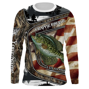 Bluejose American Flag Patriotic Crappie Fishing Jerseys, Custom Camo Crappie Fishing Long Sleeve Shirts