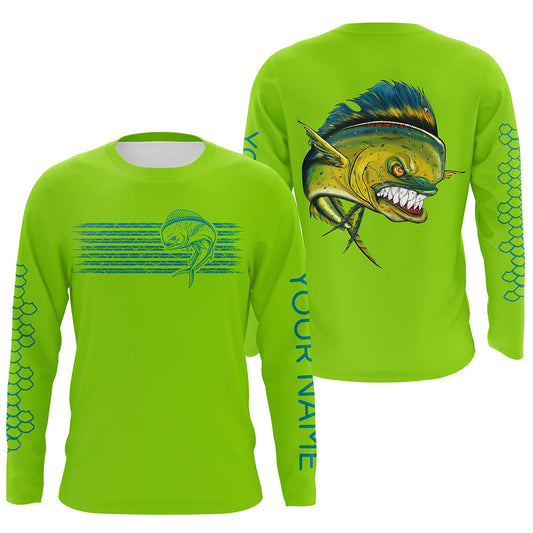 Bluejose Lime Green Mahi Mahi Fishing Custom Performance Long Sleeve Fishing Shirts