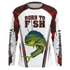 Bluejose "Born To Fish" Mahi Mahi Fishing Red Camo Custom Name   Long Sleeve Fishing Shirts