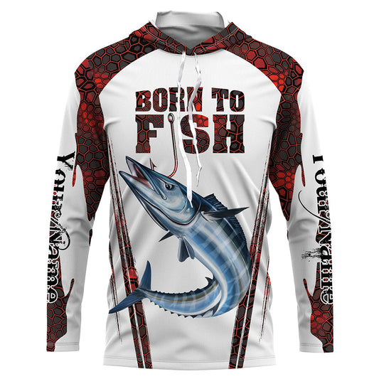 Bluejose "Born To Fish" Wahoo Fishing Red Camo Custom Name   Long Sleeve Fishing Shirts