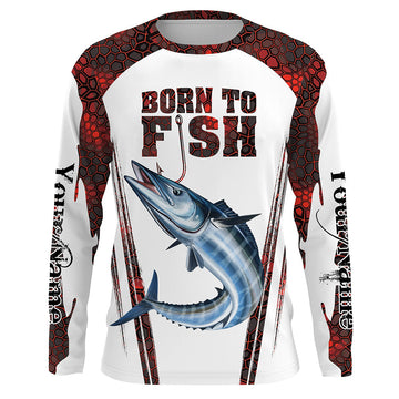 Bluejose "Born To Fish" Wahoo Fishing Red Camo Custom Name   Long Sleeve Fishing Shirts