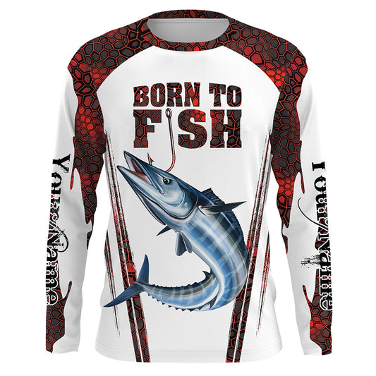 Bluejose "Born To Fish" Wahoo Fishing Red Camo Custom Name   Long Sleeve Fishing Shirts
