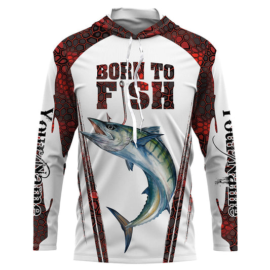 Bluejose "Born To Fish" King Mackerel Fishing Red Camo Custom 3D   Long Sleeve Fishing Shirts
