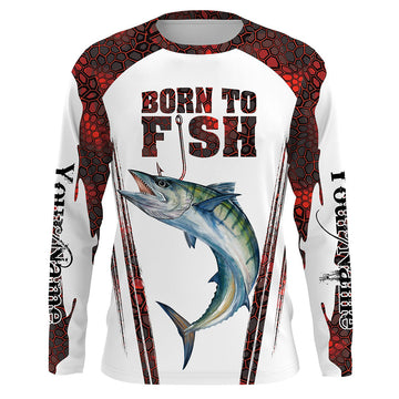Bluejose "Born To Fish" King Mackerel Fishing Red Camo Custom 3D   Long Sleeve Fishing Shirts