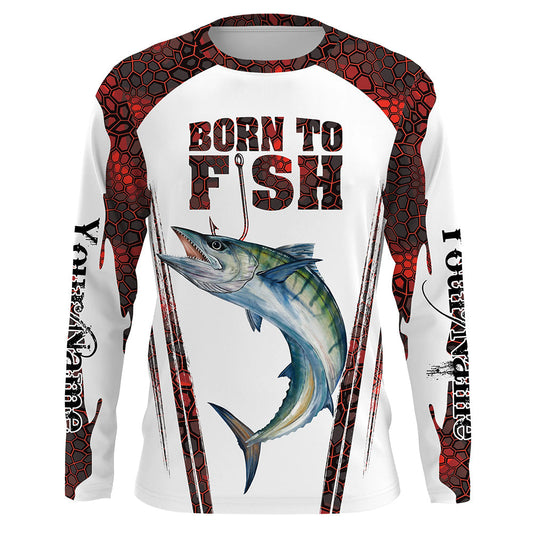 Bluejose "Born To Fish" King Mackerel Fishing Red Camo Custom 3D   Long Sleeve Fishing Shirts