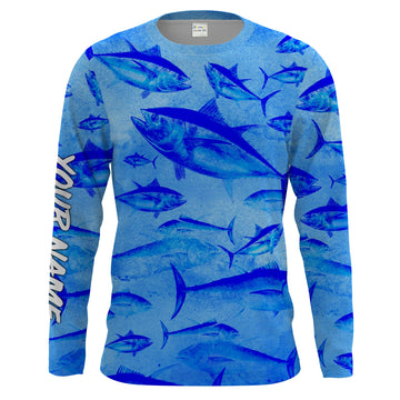 Bluejose Tuna Fishing Saltwater Fish Ocean Blue Camo    Long Sleeves
