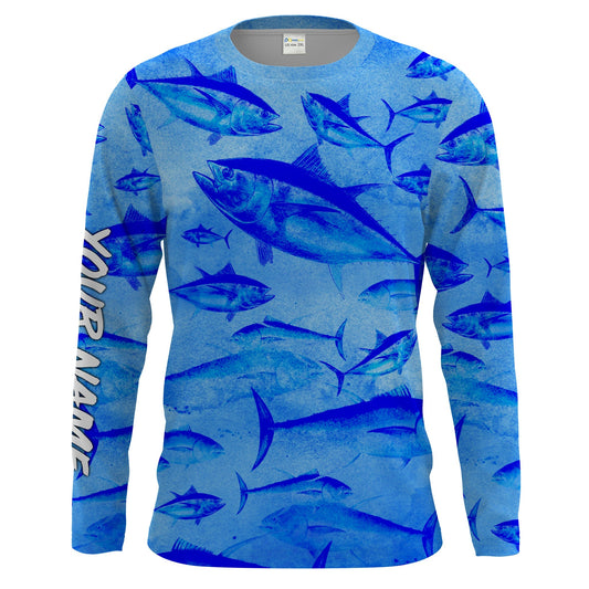 Bluejose Tuna Fishing Saltwater Fish Ocean Blue Camo    Long Sleeves
