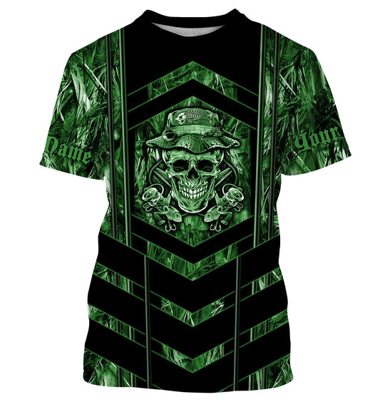BlueJose Fish Reaper Green Camo Custom Name Fishing Shirt