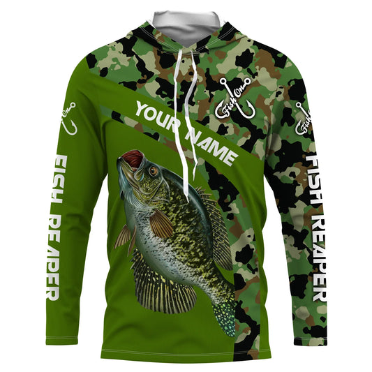 Bluejose Crappie Fishing Green Camo Custom Tournament Fishing Long Sleeves, Long Sleeves Hooded Shirt