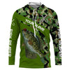 Bluejose Crappie Fishing Green Camo Custom Tournament Fishing Long Sleeves, Long Sleeves Hooded Shirt