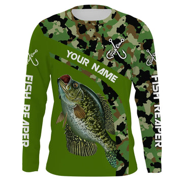 Bluejose Crappie Fishing Green Camo Custom Tournament Fishing Long Sleeves, Long Sleeves Hooded Shirt