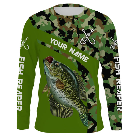 Bluejose Crappie Fishing Green Camo Custom Tournament Fishing Long Sleeves, Long Sleeves Hooded Shirt