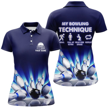 BlueJoses Bowling My Bowling Technique Customized Name All Over Printed Shirt For Women