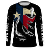 Bluejose Tx Fishing 3D Fish Hook Texas Flag Black Vintage Fish On   Quick Dry Customize Name Long Sleeves Fishing Shirts