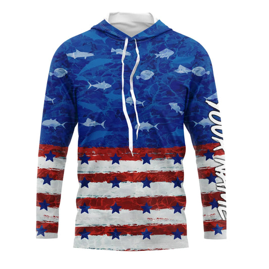 Bluejose American Flag Patriotic Saltwater Fishing Blue Camo Tournament Fishing Jerseys | Long Sleeve Shirt