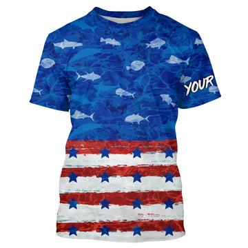 BlueJose American Flag Patriotic Saltwater Fishing Blue Camo Personalized Shirt