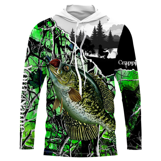 Bluejose Custom Crappie Fishing Green Camo Tournament Fishing Jerseys, Crappie
