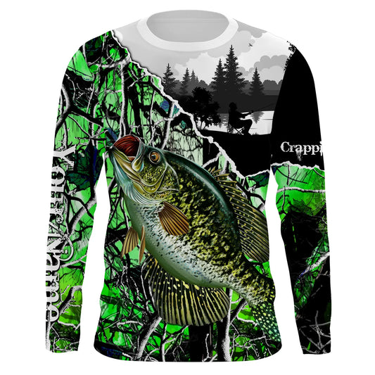 Bluejose Custom Crappie Fishing Green Camo Tournament Fishing Jerseys, Crappie