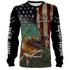 Bluejose Red Drum Fishing 3D American Flag Patriotic Customize Name All Over Print Shirts