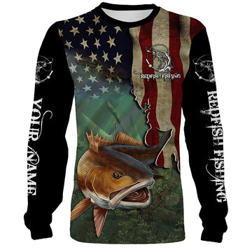 Bluejose Red Drum Fishing 3D American Flag Patriotic Customize Name All Over Print Shirts
