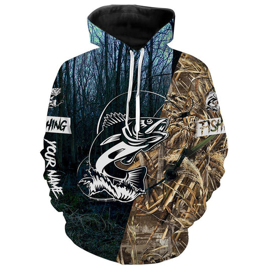 BlueJose Walleye Fishing Camo Customize Name 3D Hoodie